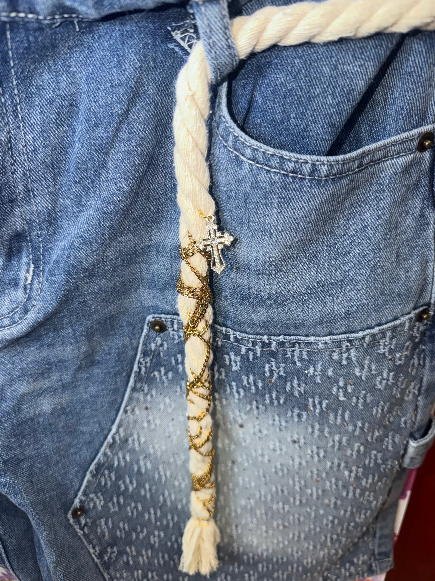 Embroidered/Rhinestoned Denim Carpenter Shorts - SIZE 32