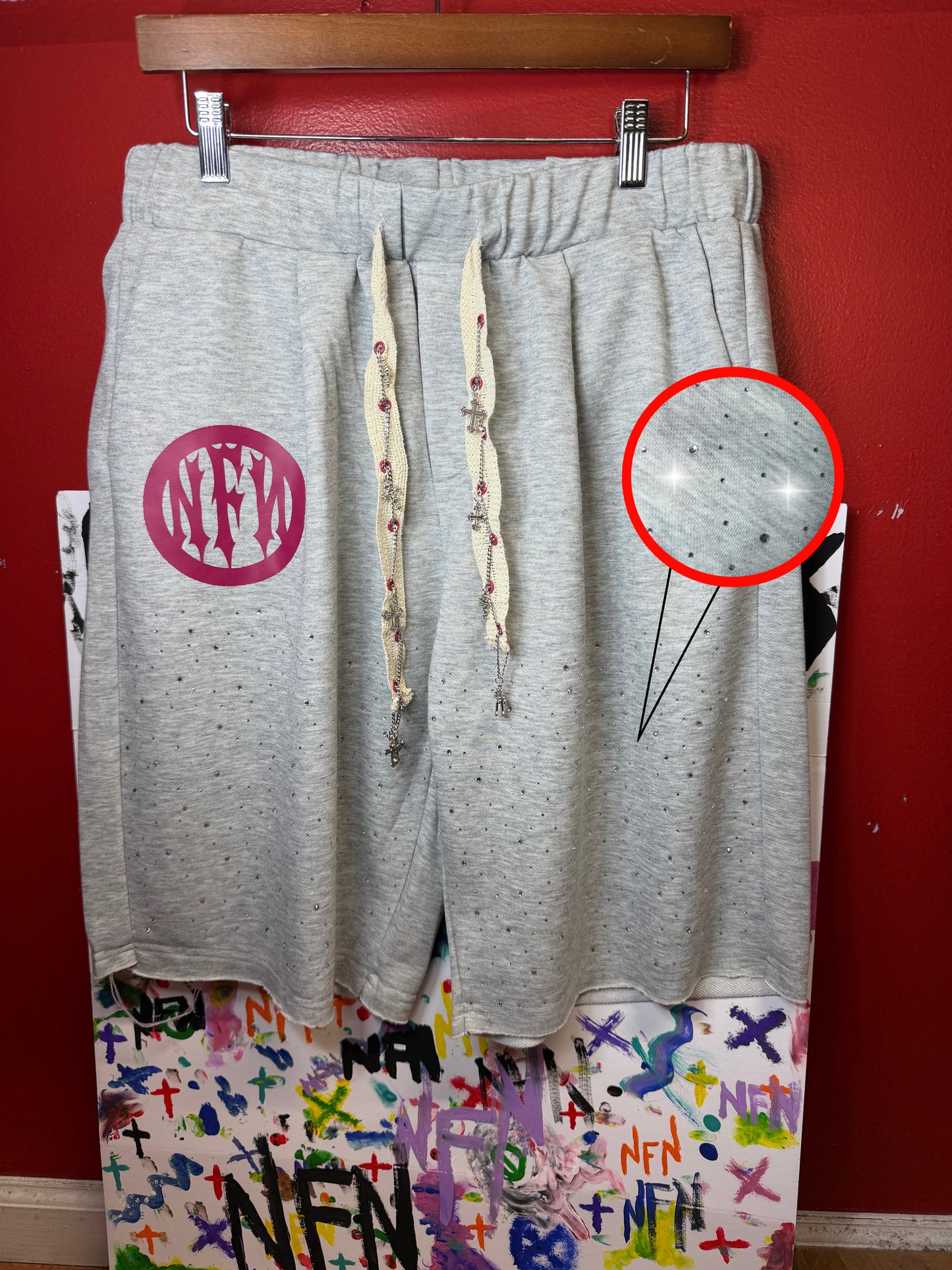 NFN Lounge Wear Shorts - Heather Gray/Burgundy LARGE